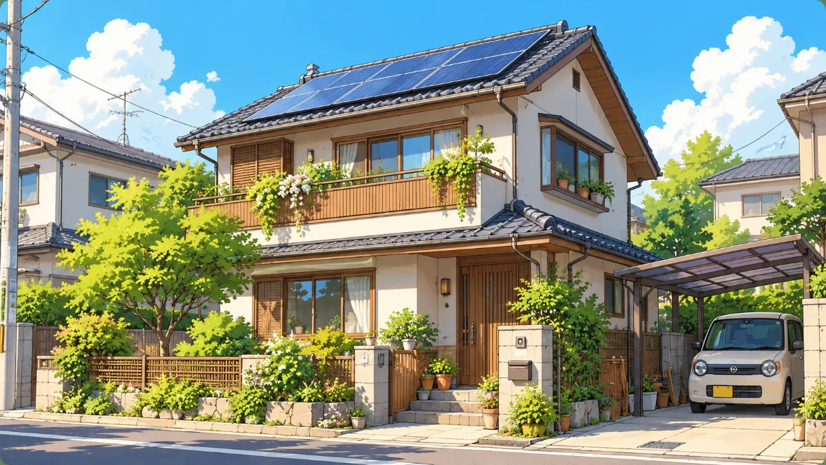 Close-up of on-roof panels on a tiled roof